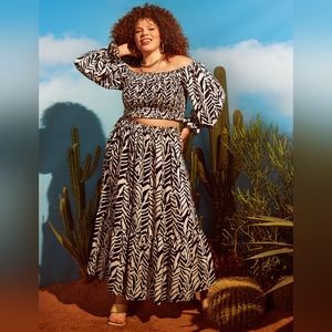 Eloquii Elements Smock Waisted Tiered Skirt w/ Off the Shoulder Top